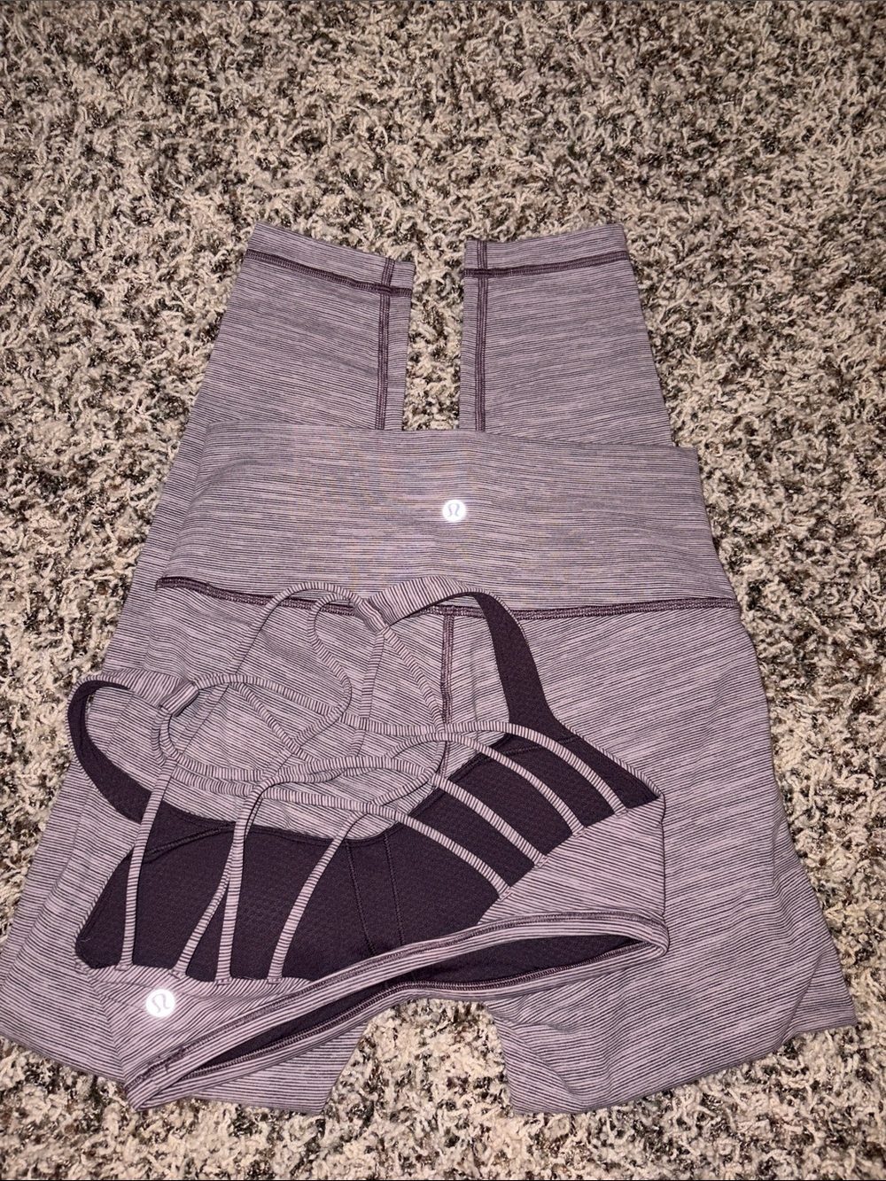 Lululemon Purple Striped Active Set - Leggings & Bra